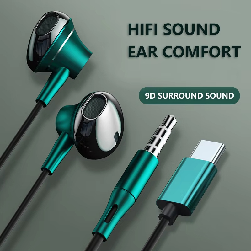 Wired Earphone Mic - หูฟังแบบมีสาย 9D Bass Stereo Type C