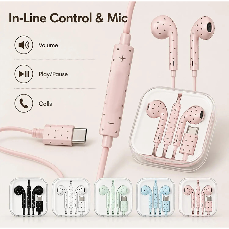 หูฟัง Type C ลายจุดและลายดาว ห - Usb C Earphone บทวิจารณ์และราคา